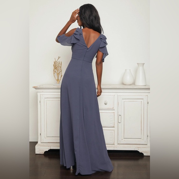 Lulus - Marvelous Memories Denim Blue Cold-Shoulder Maxi Dress - Size XS - Picture 4 of 14